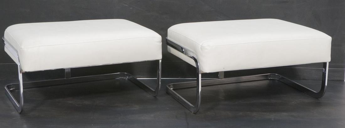 Pr Modernist Chrome Frame White Leather Ottoman B (1 of 10)