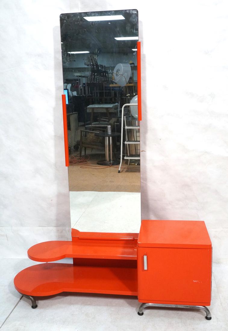 Red Lacquer Art Deco Style Vanity Wall Unit. Tall (1 of 10)