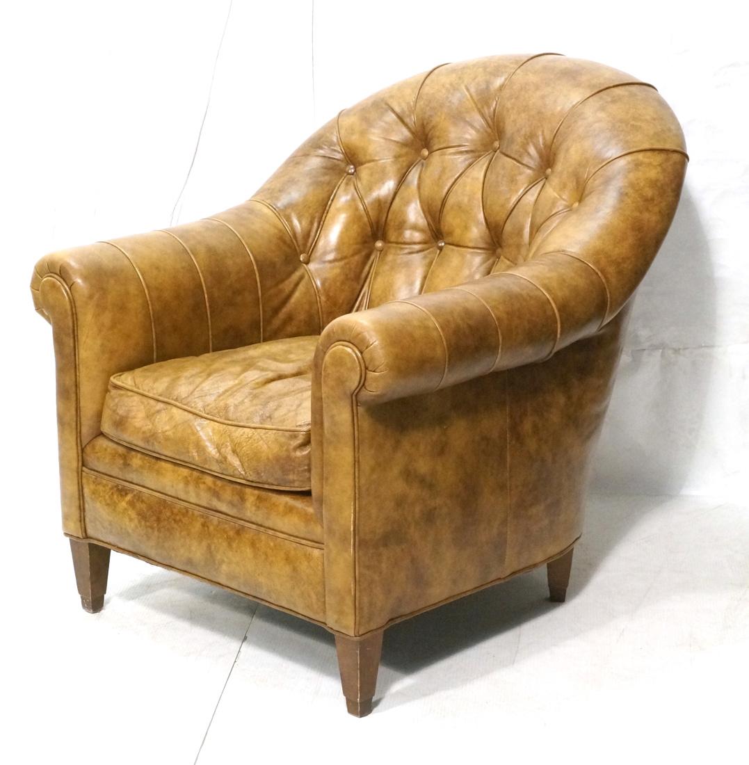 WILLIAM ALAN Distressed Brown Leather Club Chair. (1 of 9)