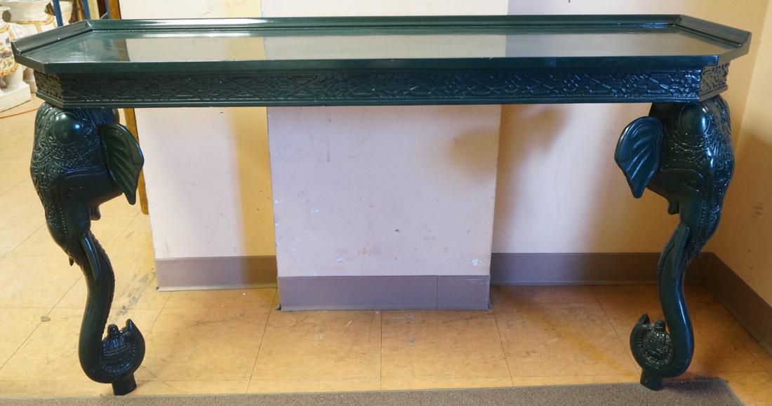 Green Lacquered Elephant Head Asian Style Console (1 of 9)