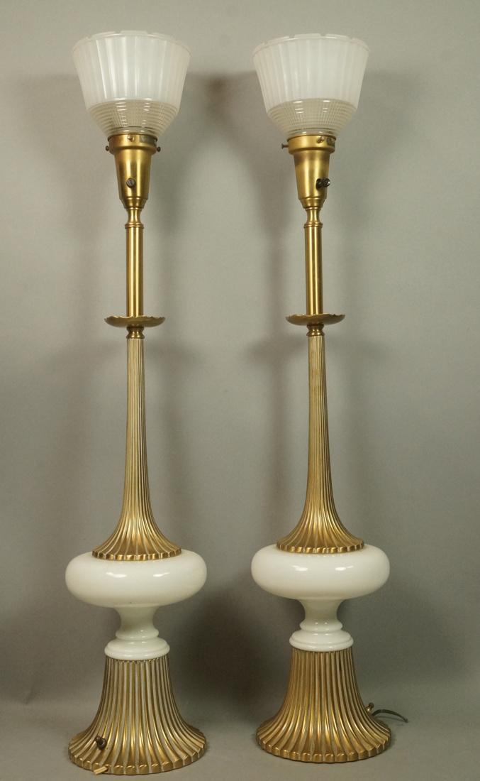 Pr Decorator Brass and Milk Glass Tall Table Lamp (1 of 8)