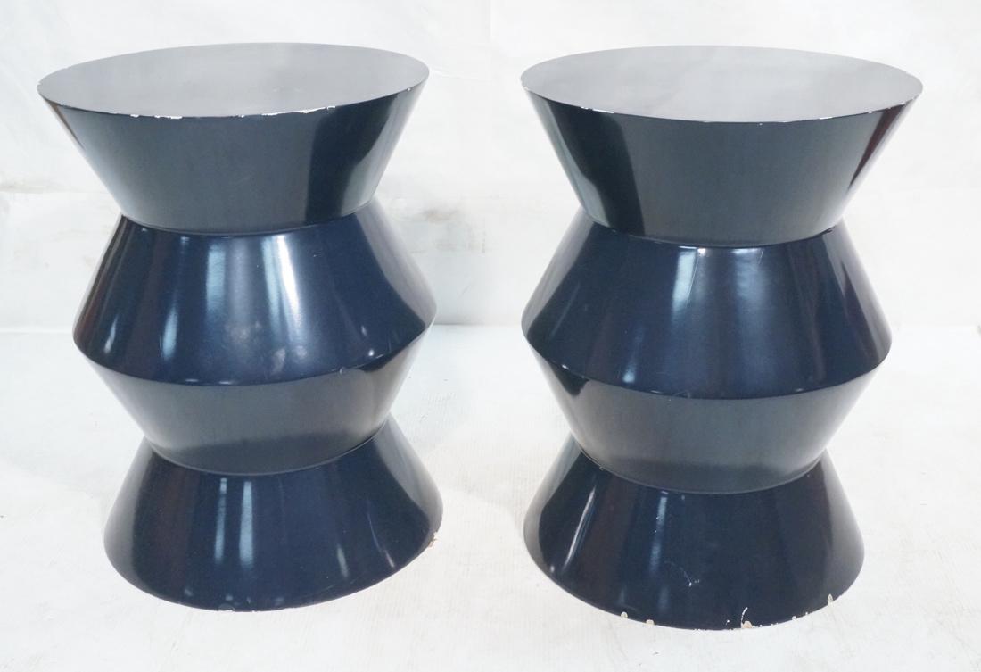Pr Modern Blue Lacquer Geometric Form Side Tables (1 of 9)