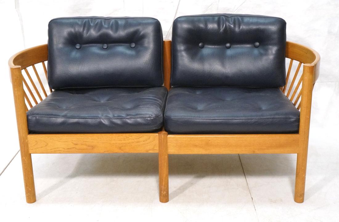 Danish Modern Teak Sofa Settee. Navy blue vinyl t (1 of 10)