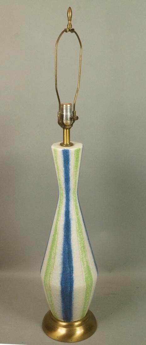 Modern Tall Blue Green Stripe Pottery Table Lamp. (1 of 8)