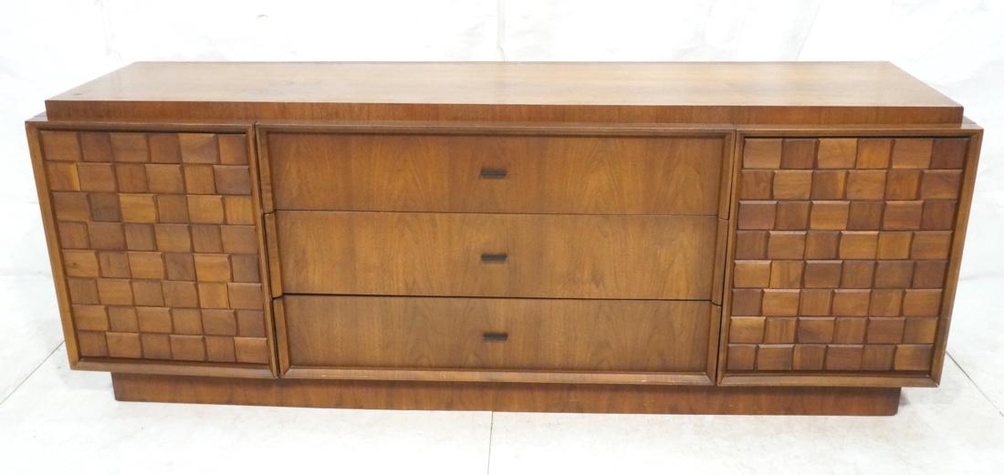 LANE Walnut Long Dresser Credenza Sculpted Block (1 of 10)