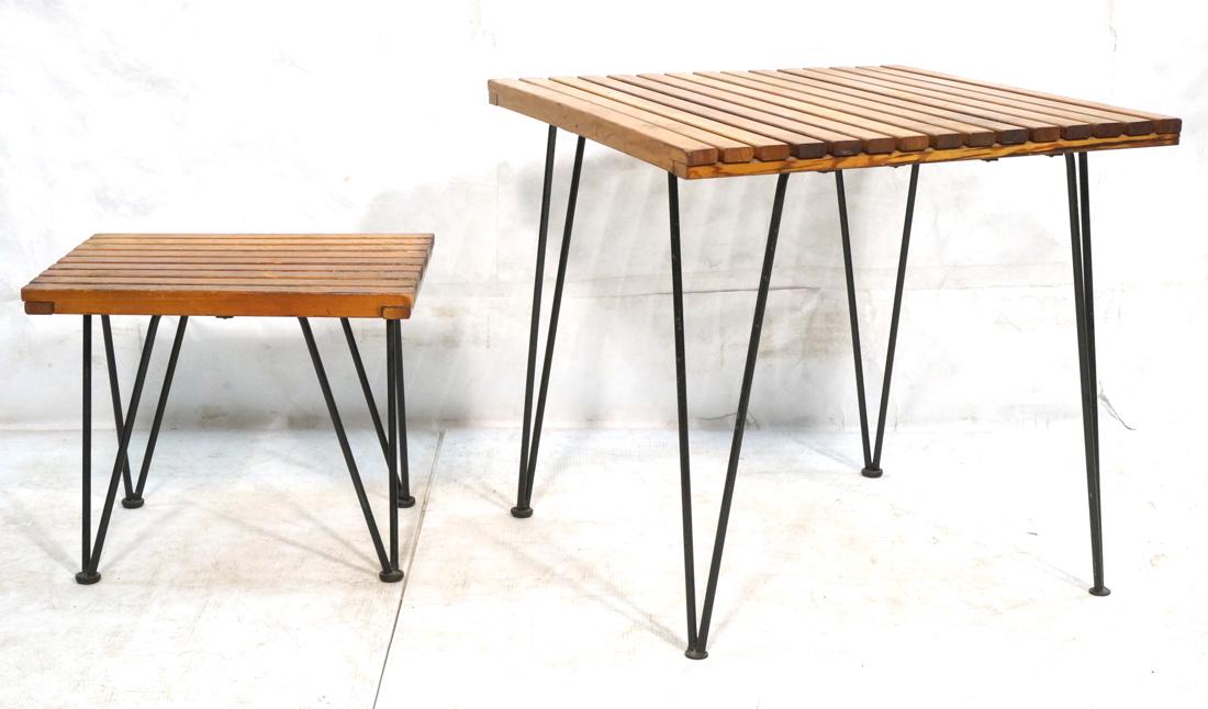 2pc Black Hairpin Leg Slat Tables. One square caf (1 of 7)