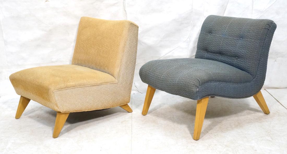 2 Blond Modern Upholstered Slipper Lounge Chairs.: 2 Blond Modern Upholstered Slipper Lounge Chairs. Blond tapered legs. 2 separate styles.-- Dimensions: H: 28 inches: W: 24 inches: D: 29 inches ---