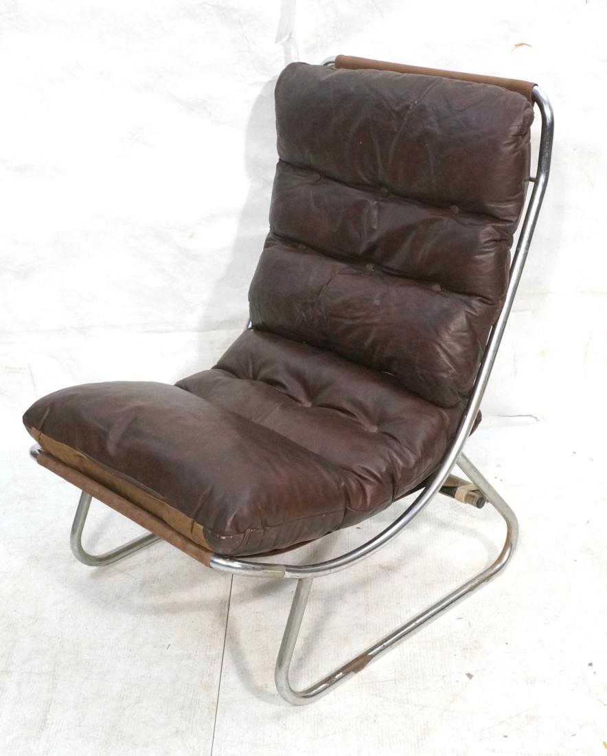 Brown Leather Chrome Frame Lounge Chair. Lightwei (1 of 7)