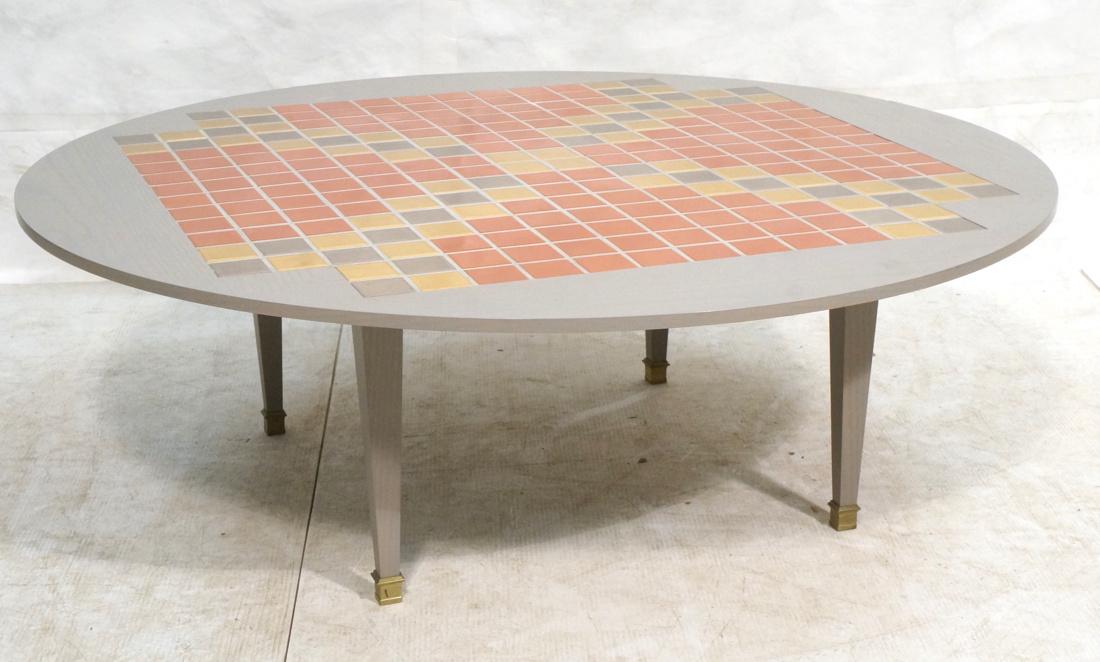 Round Tile Top Coffee Cocktail Table. Gray wood f (1 of 10)