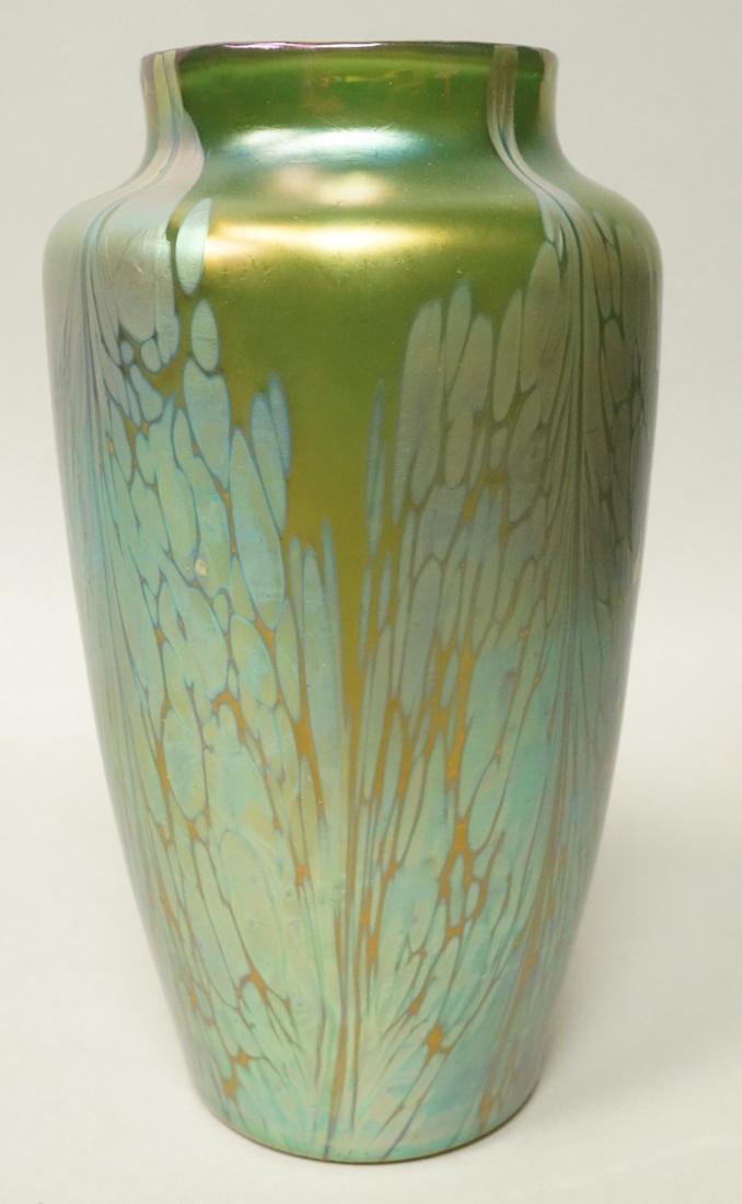 LOETZ Style Art Glass Vase. Iridescent green body (1 of 6)