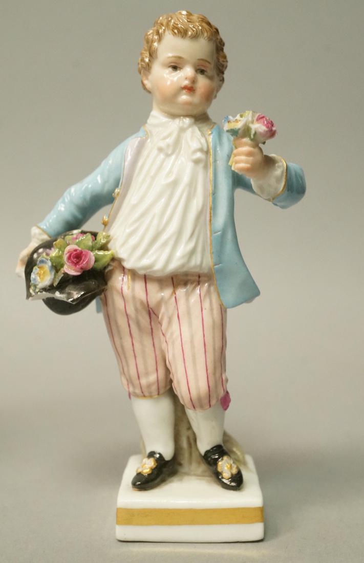 MEISSEN Small Porcelain Figure Boy with Flowers. (1 of 6)