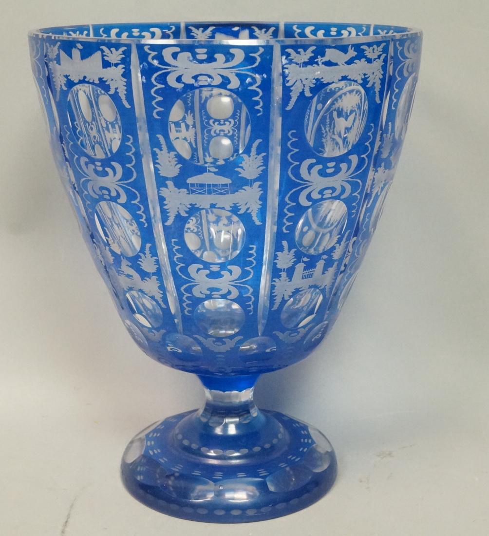Large Blue Cut to Clear Antique Glass Vase. Compo (1 of 8)