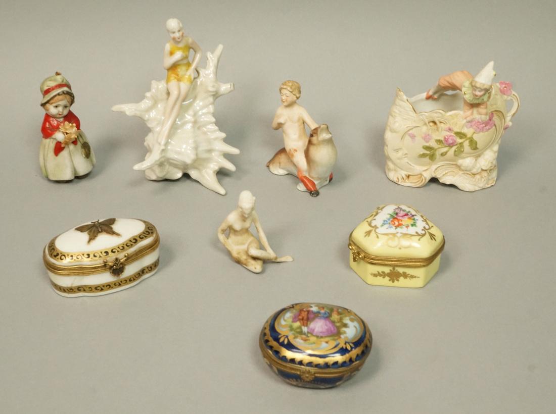 8pc Porcelain & Bisque Lot. Bisque nodder marked (1 of 7)