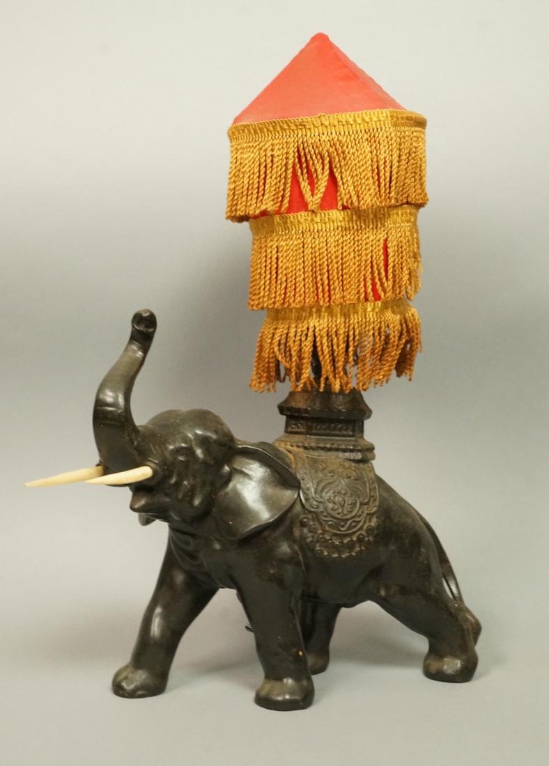 Metal Figural Elephant Table Lamp. 3 tier red fab (1 of 10)