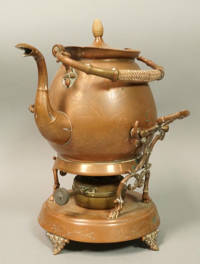 Antique Copper Teapot on Stand. Teapot marked R. (1 of 8)