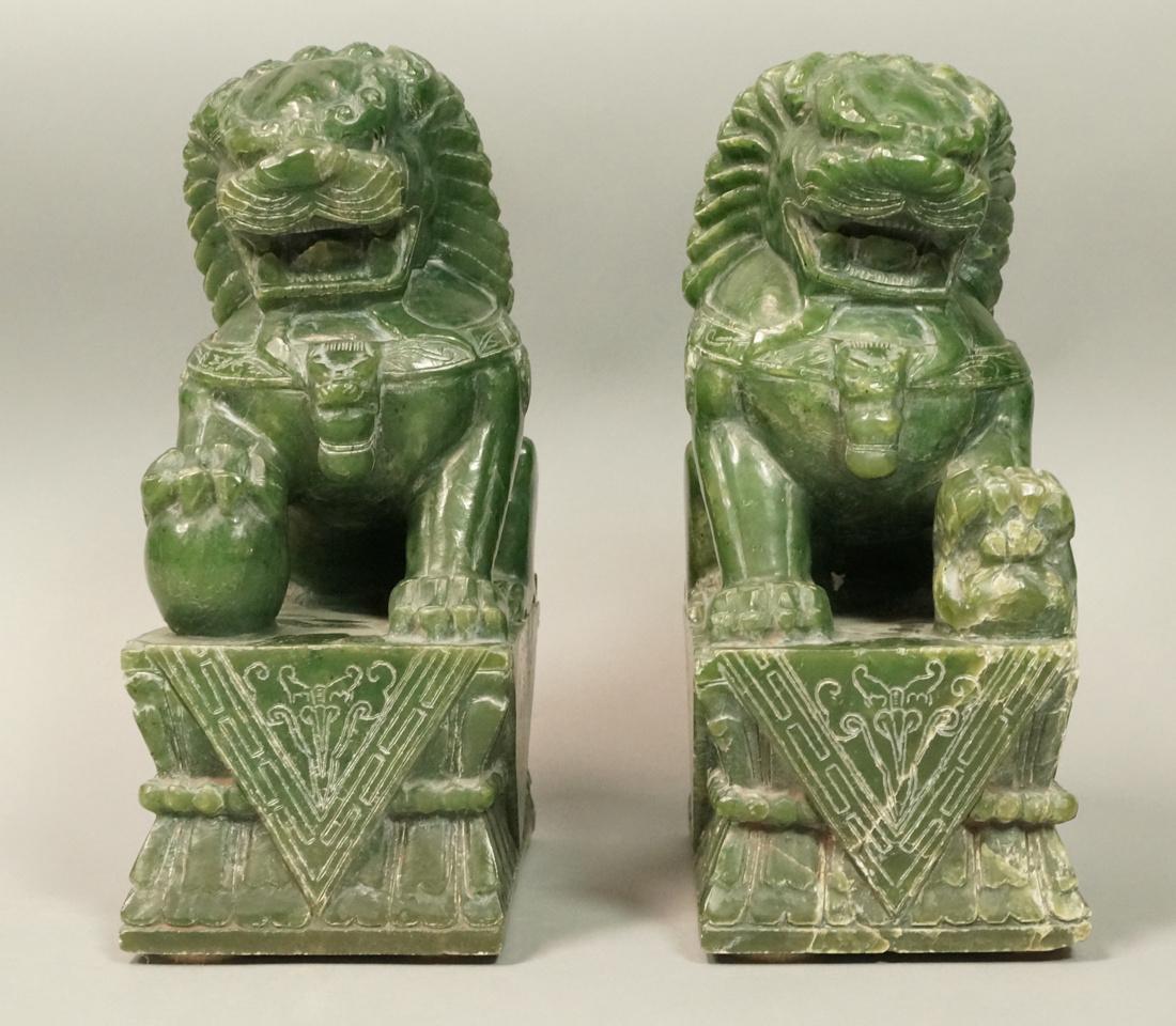 Carved Green Stone Foo Dogs. Asian carvings (1 of 10)