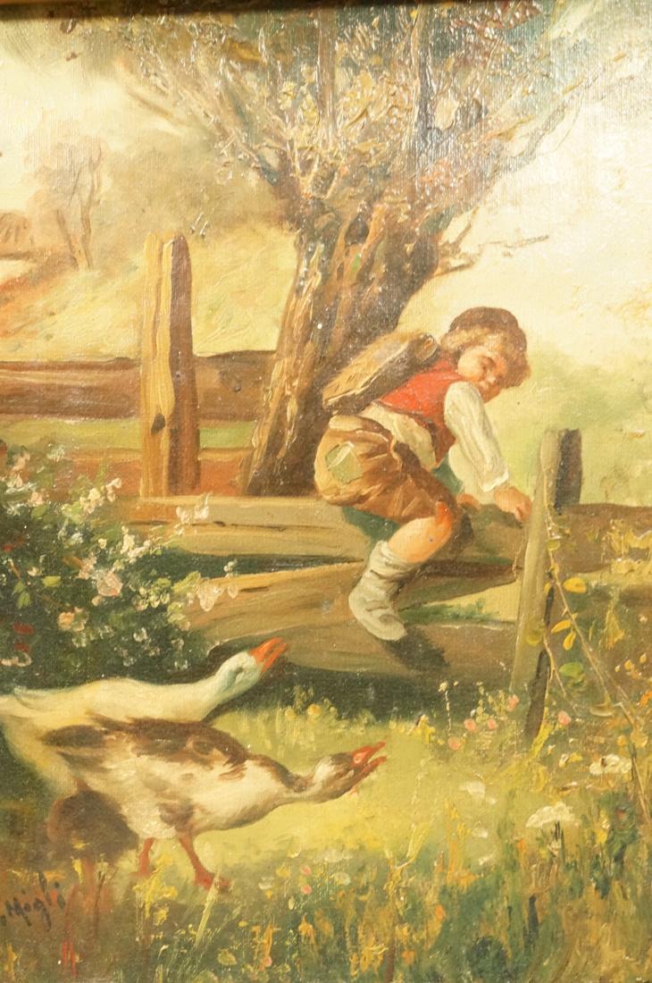 Small Oil Painting on Canvas. Boy Climbing Fence (1 of 7)