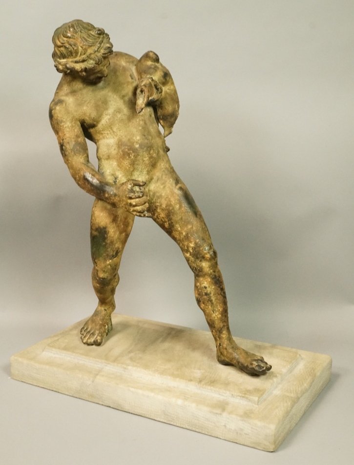 Bronze Figural Sculpture. Young Male carrying pig (1 of 7)