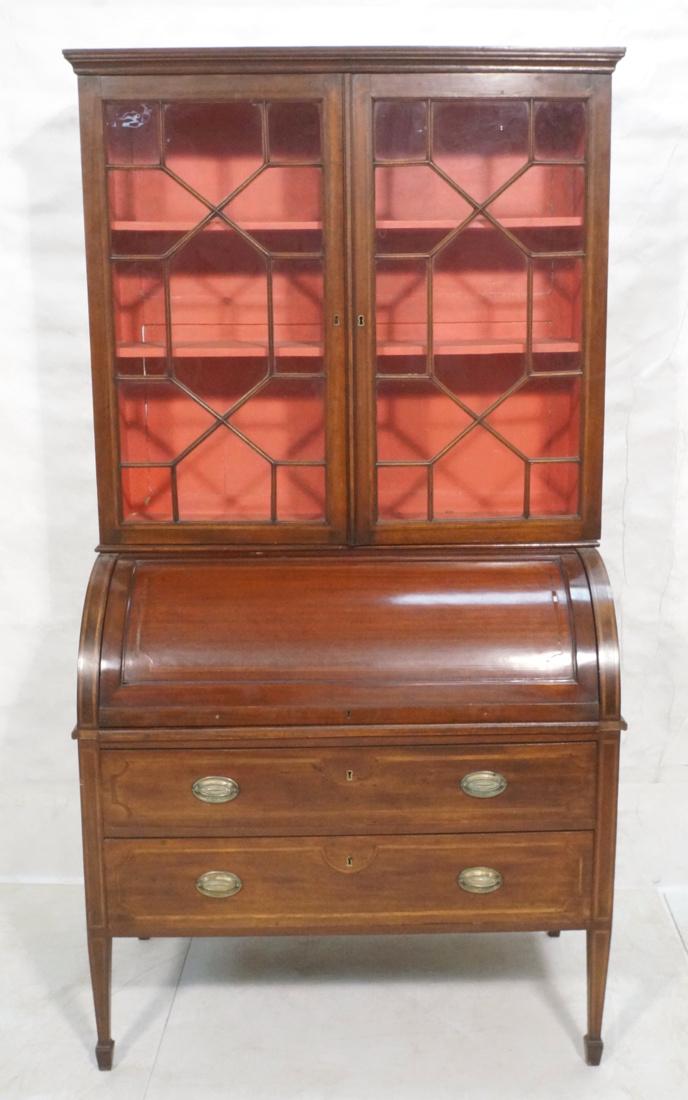 2 Part English Mahogany Breakfront. Cylinder Top (1 of 9)