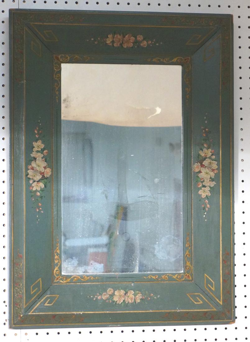 Green Painted Wall Mirror. Hand painted floral de (1 of 7)
