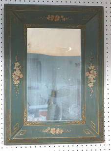 Green Painted Wall Mirror. Hand painted floral de: Green Painted Wall Mirror. Hand painted floral decoration. Country Shabby Chic. -- Dimensions: H: 30 inches: W: 22 inches ---