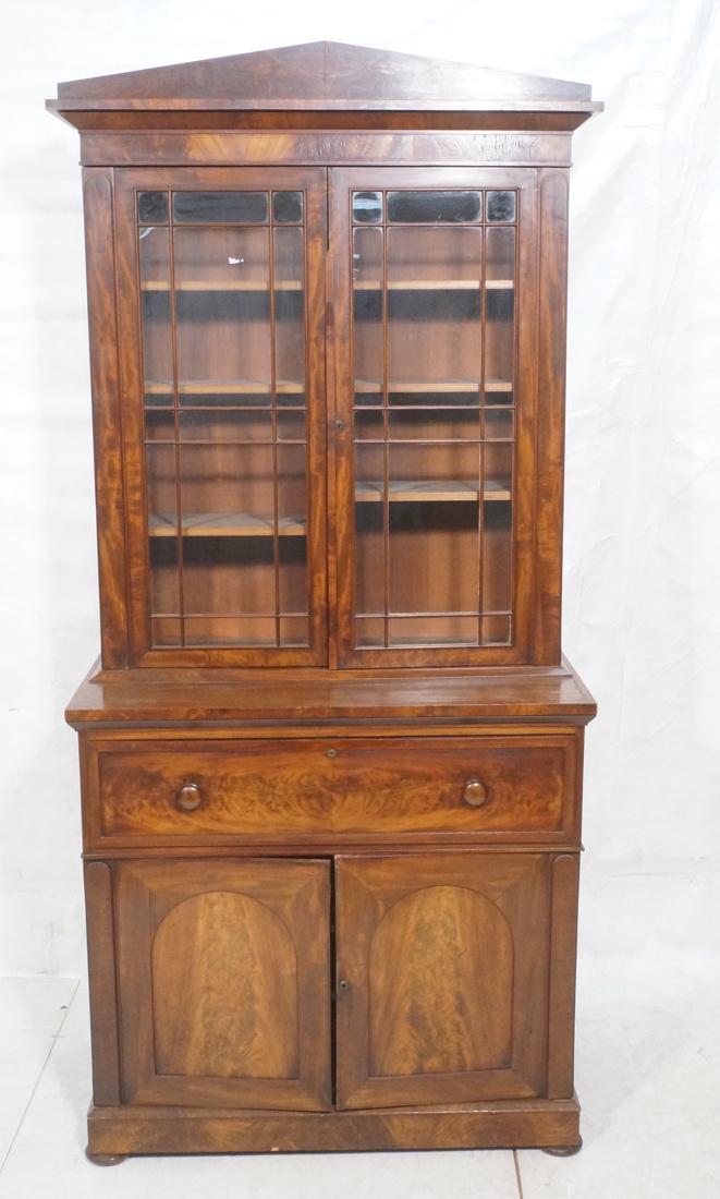 Tall Antique Flame Mahogany Breakfront Desk. Drop (1 of 10)