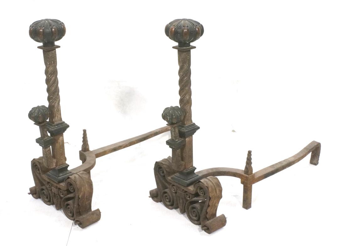 Large Pair of Samuel Yellin Style Andirons.  Bron (1 of 6)