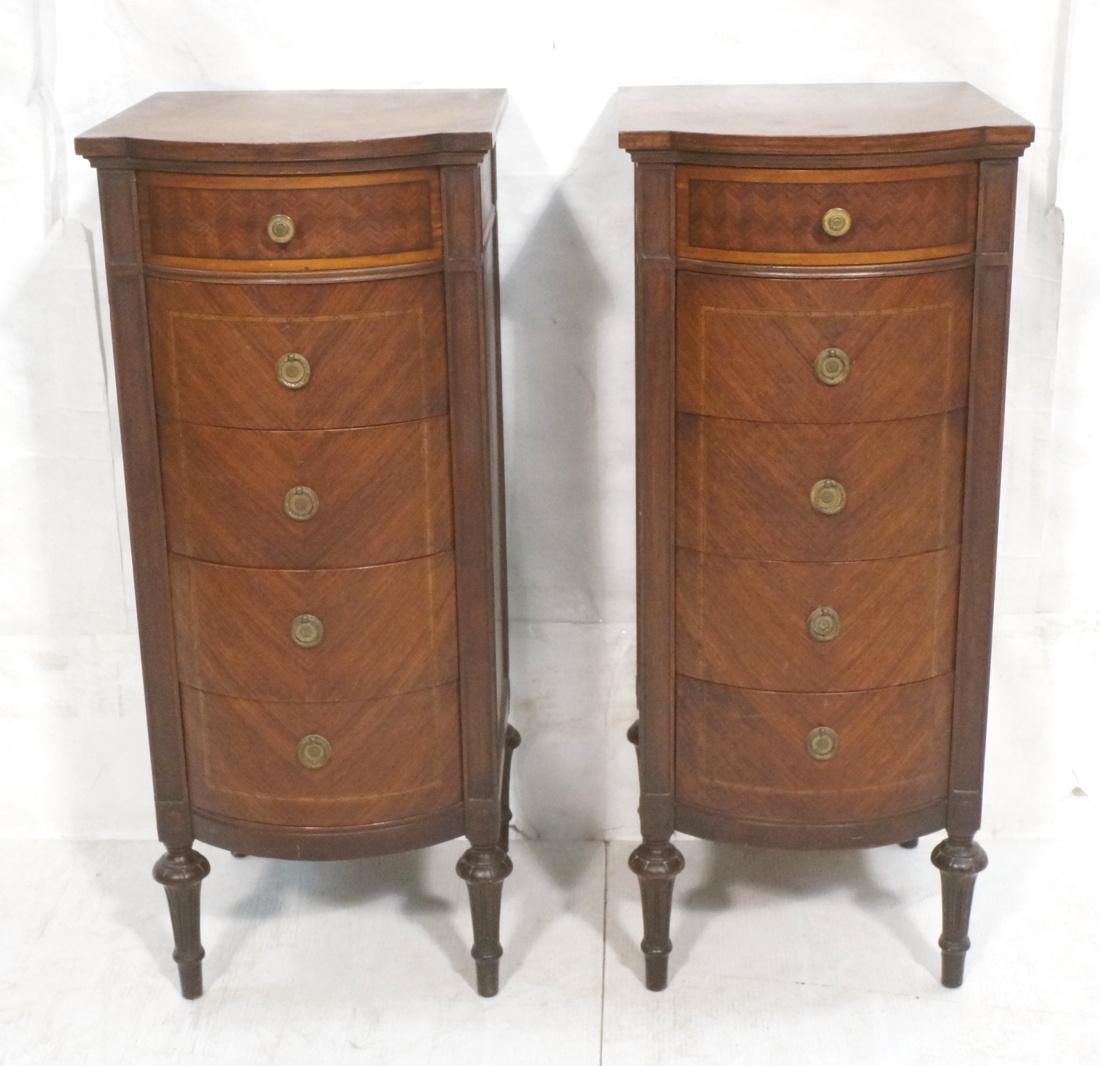 Pr Tall Inlaid Five Drawer Night Stands. French S (1 of 7)
