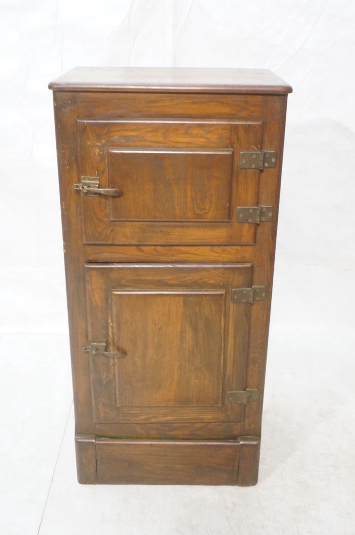 Antique Oak Ice Box. Two doors with metal lining. (1 of 7)