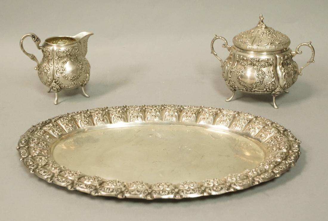 3pcs 800 Silver Sugar Creamer on Tray. PACO.  Det (1 of 8)