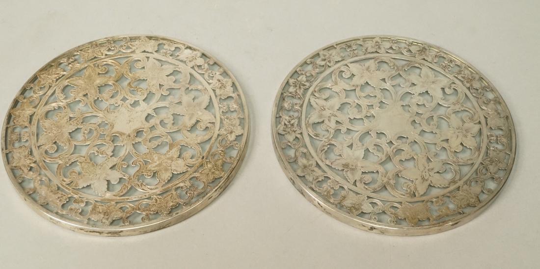 Pr Sterling Overlay Coasters. WEBSTER. Floral ove (1 of 7)