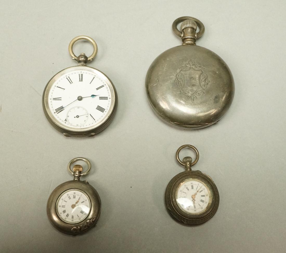 Lot 4 Coin & 800 Silver Pocket Watches. All vinta (1 of 8)