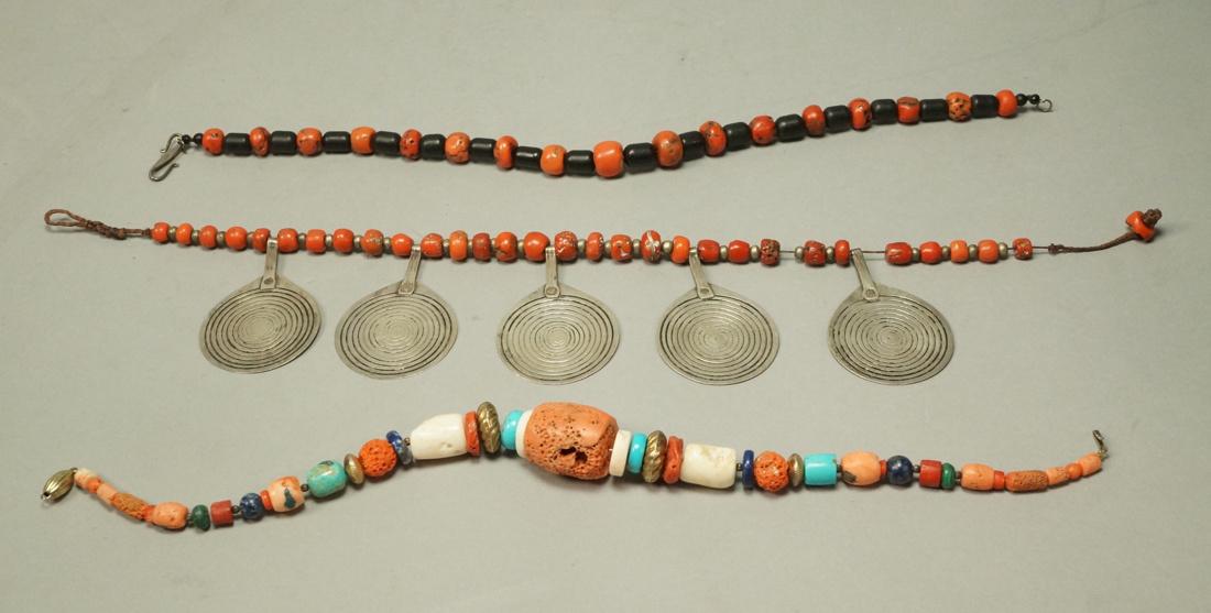 3pc Coral Beaded Necklace. 1). Red Coral Bead wit (1 of 6)