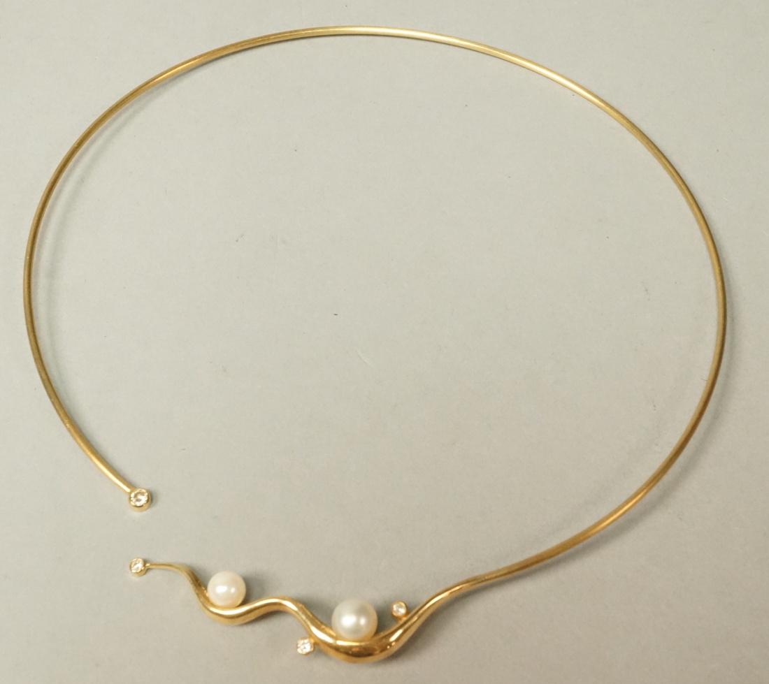14K Gold Studio Necklace with diamonds & pearls. (1 of 6)