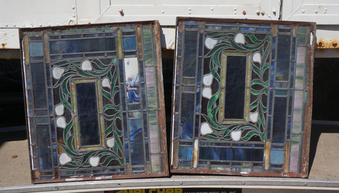 2pc Antique Leaded Glass Windows. Colorful with f (1 of 9)