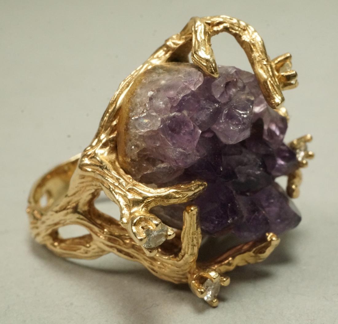 Large Rough Amethyst Crystal 14K YG Gold Ring. 4 (1 of 7)