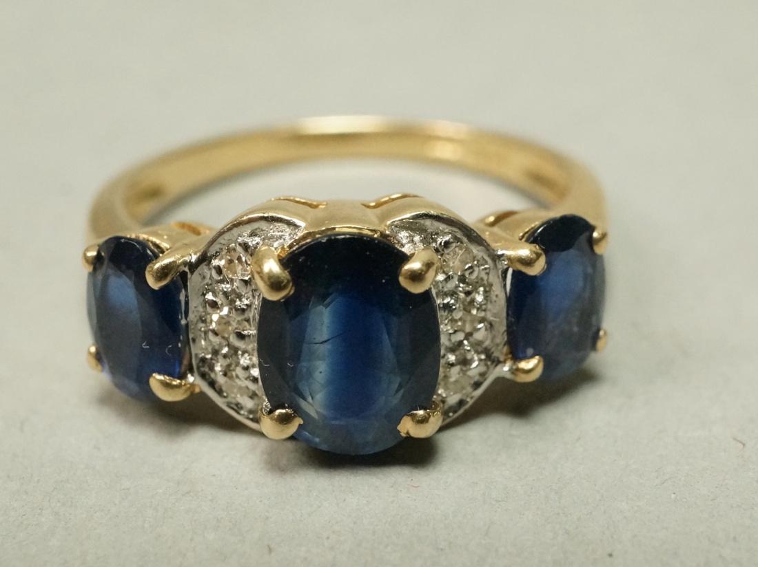 14K YG Gold Diamond & Sapphire Ladies Ring. Three (1 of 7)
