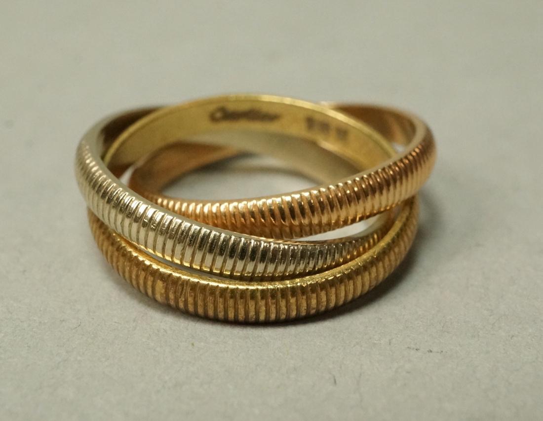 Signed CARTIER Tri Color 18K Gold Band. Three rib (1 of 5)