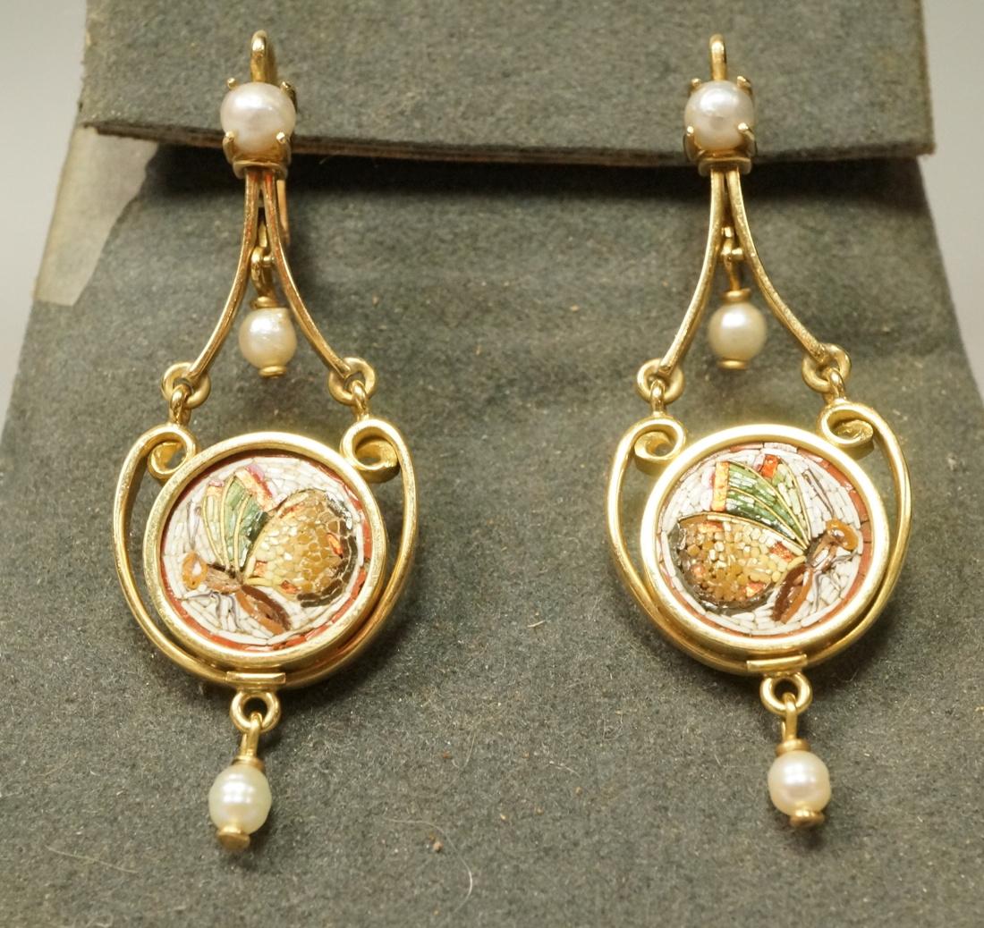 18K Gold Micro Mosaic Dangle Earrings. Butterflies (1 of 6)