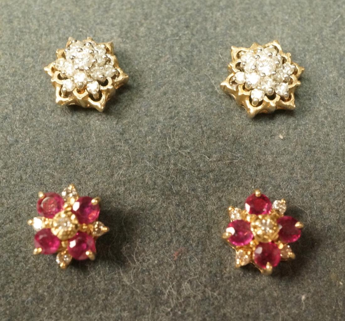 2pr 14K Gold Small Cluster Post Earrings. 1) Ruby (1 of 4)