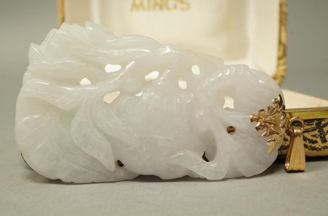MING'S 14K Gold Carved Jade  Pendant. Carved plum (1 of 6)