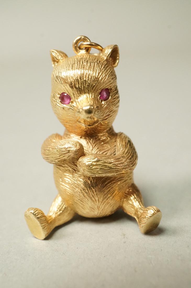 14K Gold Teddy Bear Pendant. Ruby Eyes. Hollow. M (1 of 5)