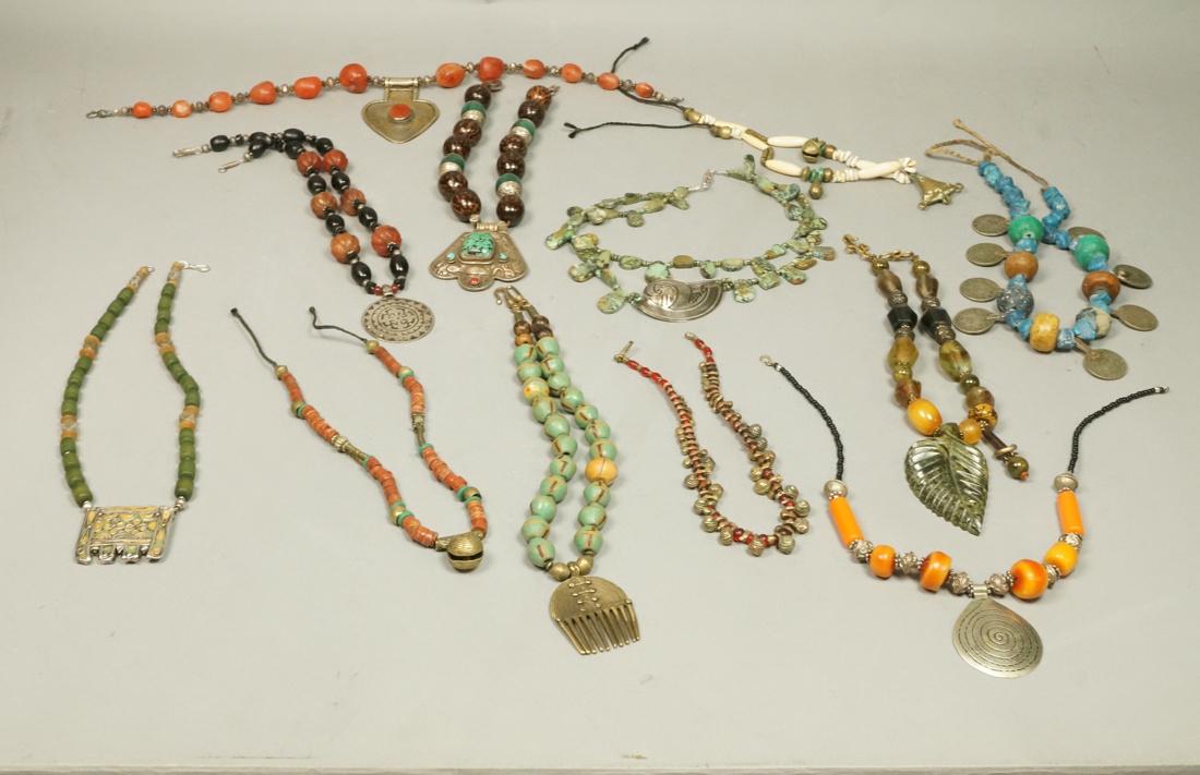12pc Tribal Beaded Necklace Lot. Assorted metals (1 of 8)