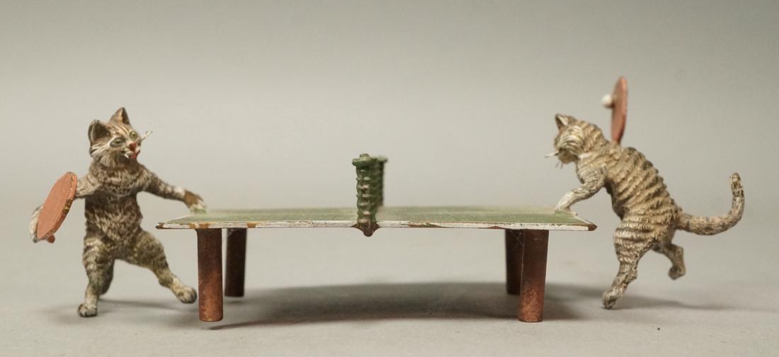 Austrian Bronze Cats Playing Tennis Sculpture. Ma (1 of 6)