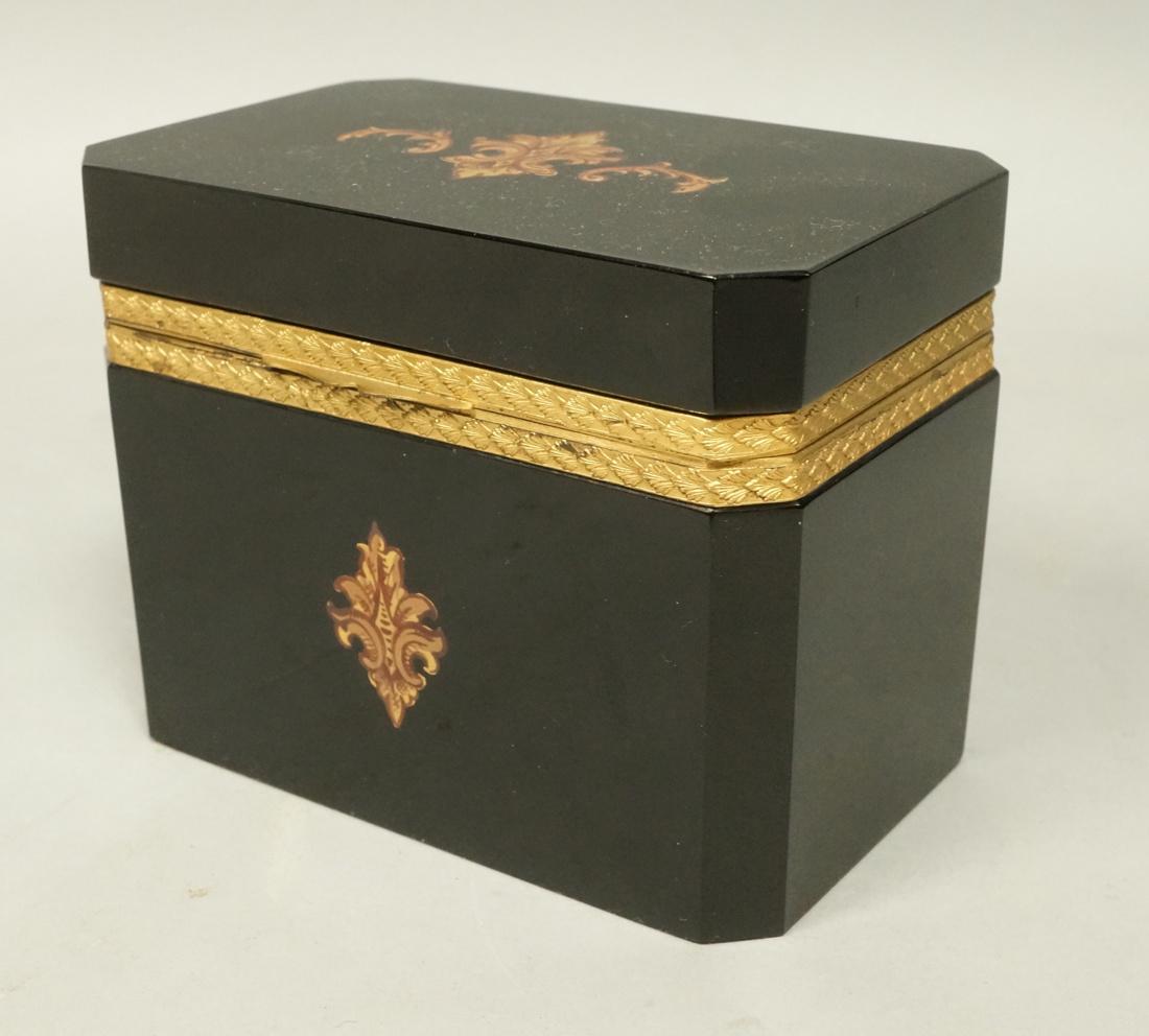 Heavy Murano Italian Black Glass Box. Gilt Bronze (1 of 6)
