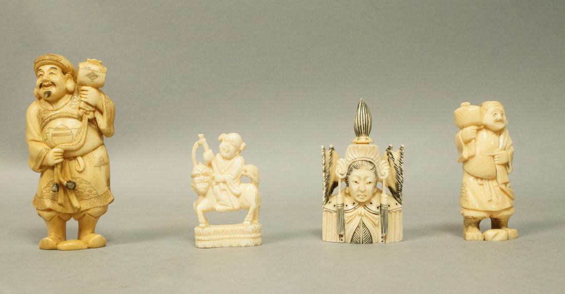 Lot 4 Chinese Craved Figures Sculptures. Three fi (1 of 7)