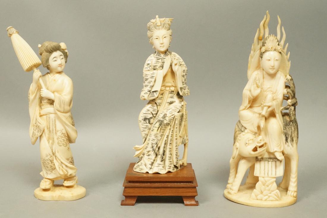 3pc Carved Asian Figures Sculptures. Japanese Gei (1 of 9)