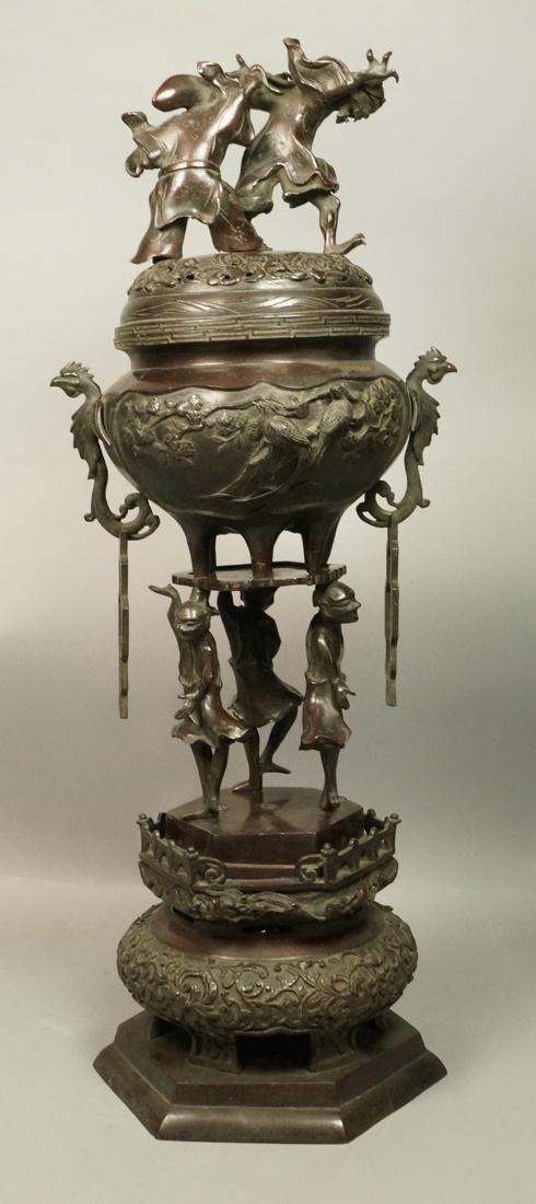 Large Antique Chinese Bronze Incense Burner Urn. (1 of 10)