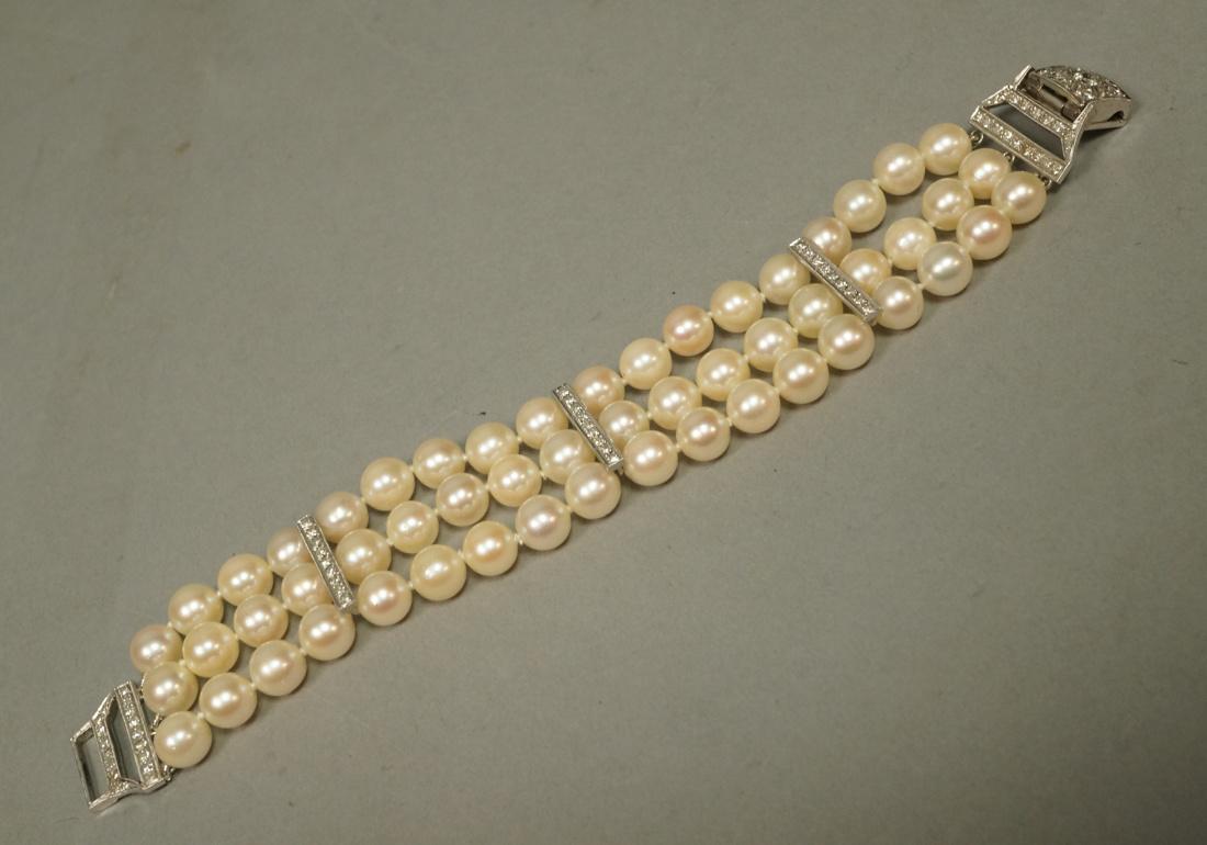 Gold Diamond and Pearl Bracelet.  Three Strand. O (1 of 6)