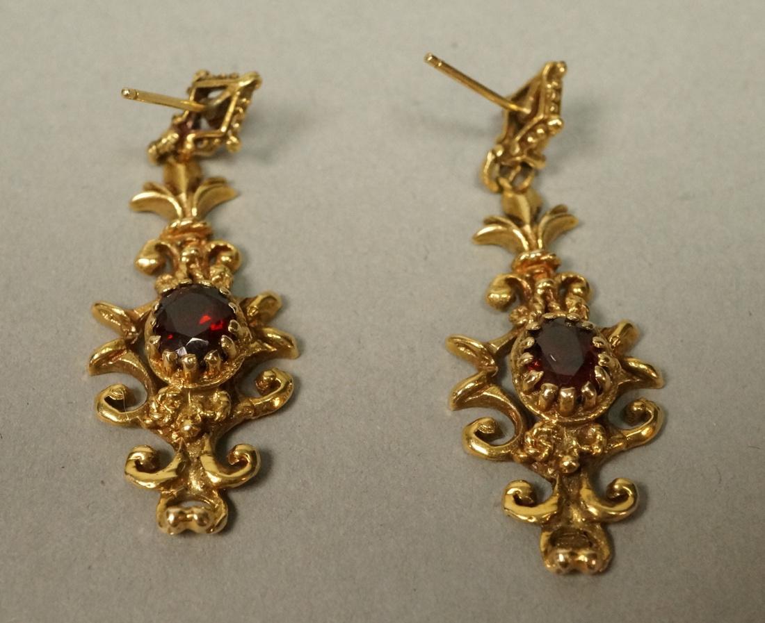 Pair 14K Gold Dangle Earrings.  Set with Garnets. (1 of 5)